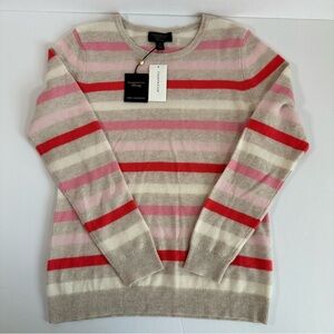 Charter‎ Club 100% Cashmere Sweater Medium Beige Pink Red Stripe Crewneck NWT